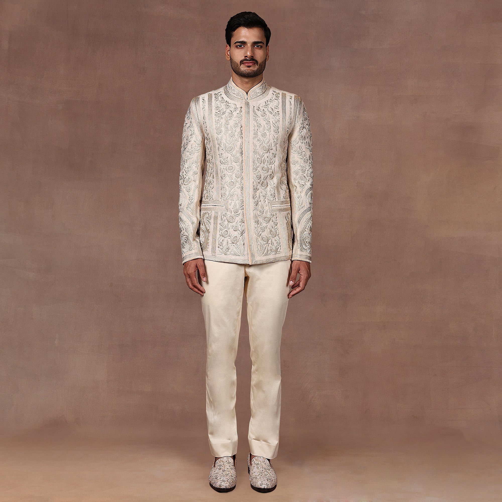 Almond Ivory Tonal Bandhgala Set | East