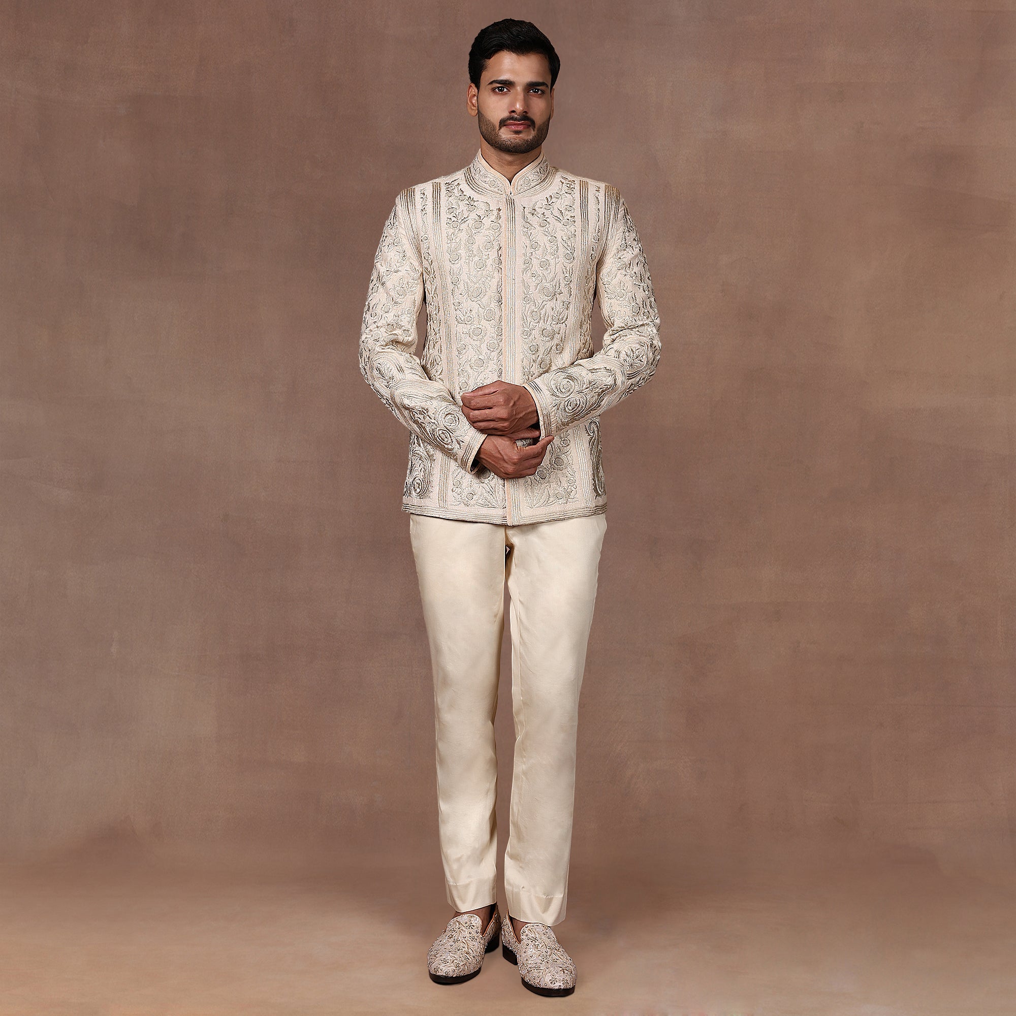 Almond Ivory Tonal Bandhgala Set | East