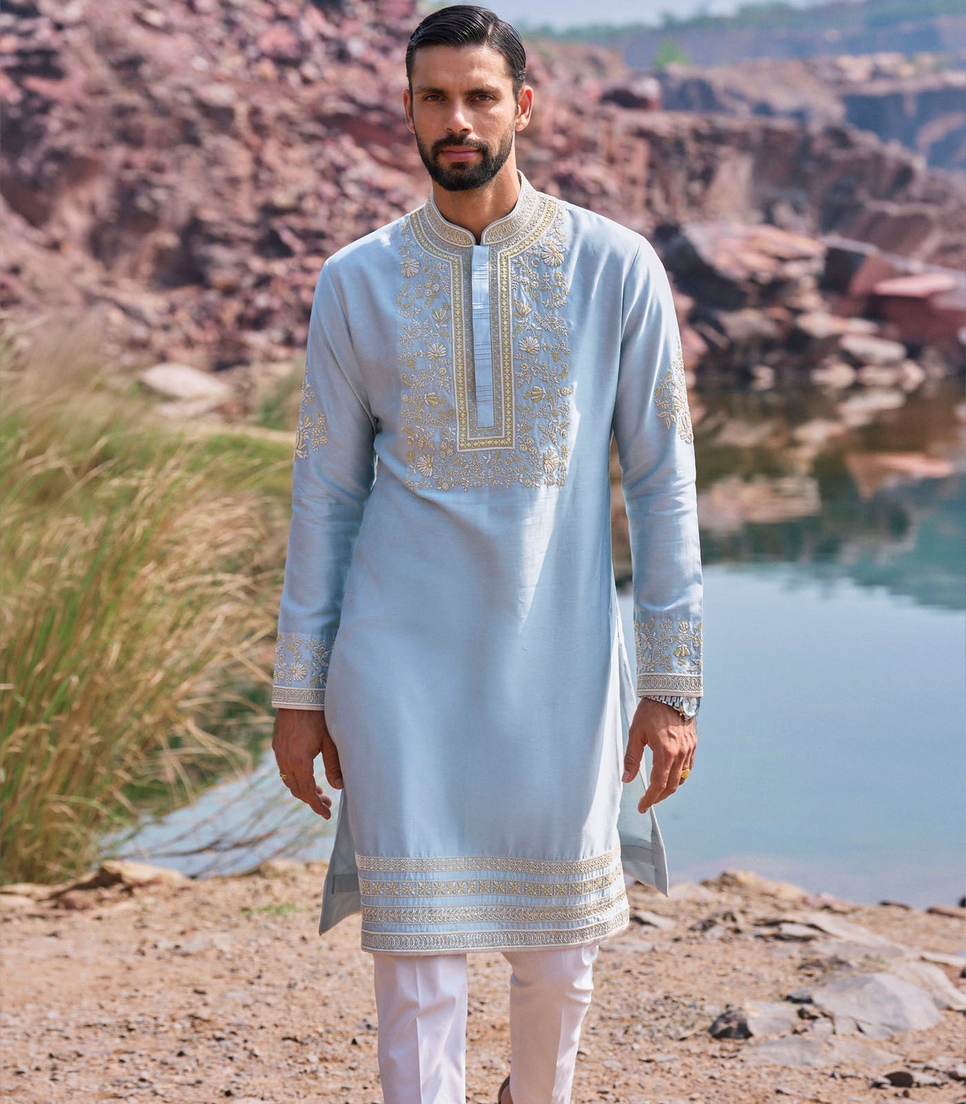 Blue Yellow Kurta Set