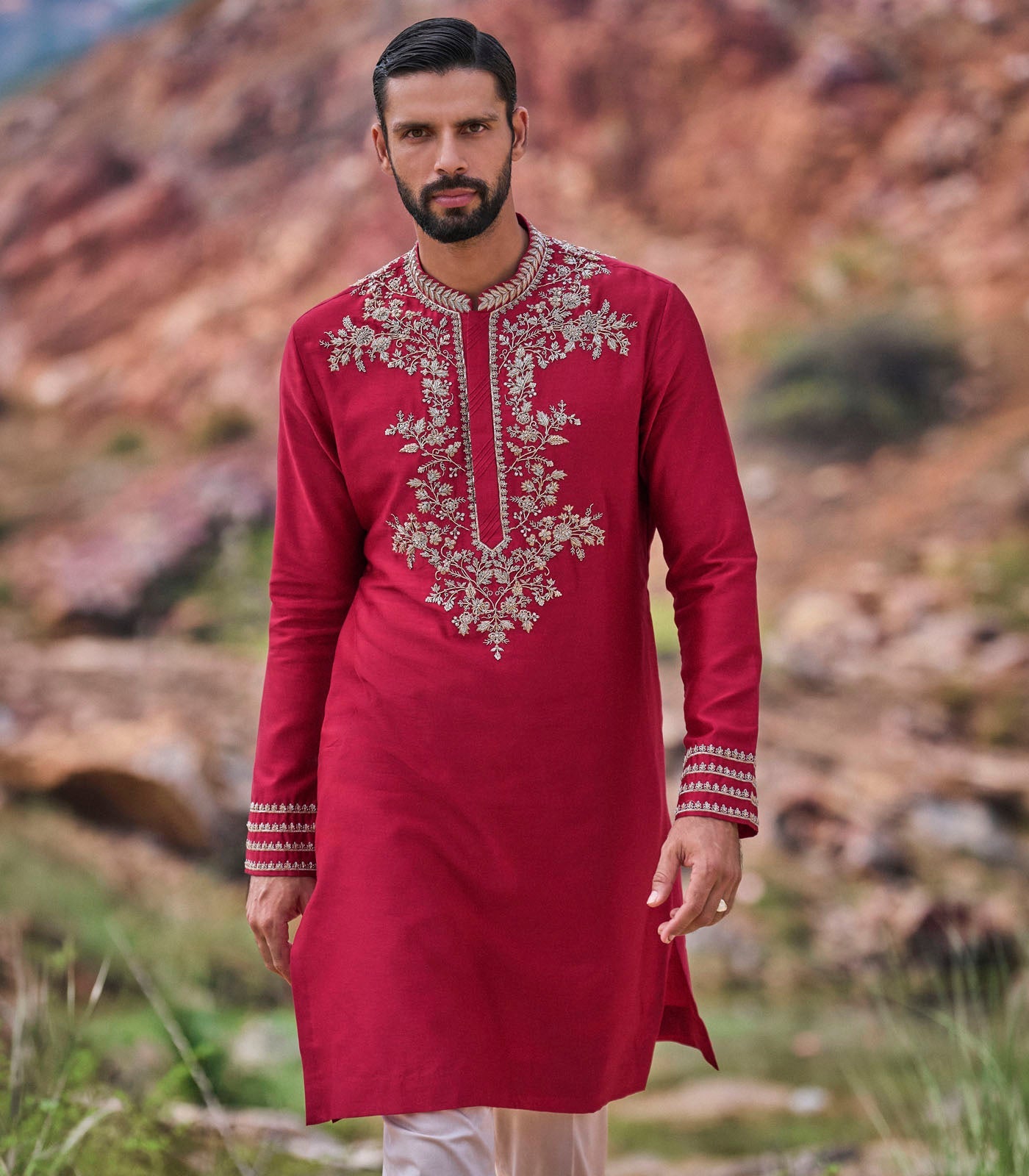 Red Zardozi Kurta Set