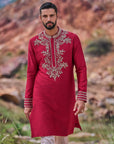 Red Zardozi Kurta Set