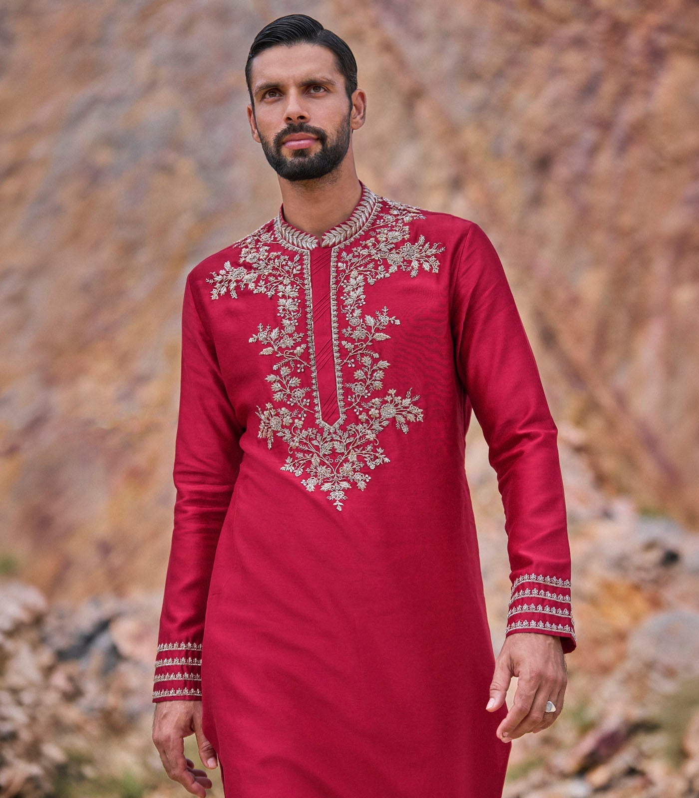 Red Zardozi Kurta Set