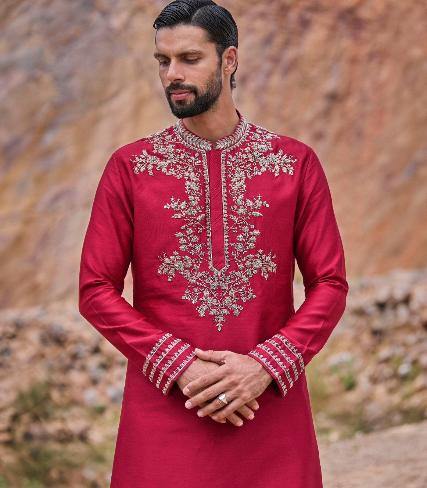 Red Zardozi Kurta Set