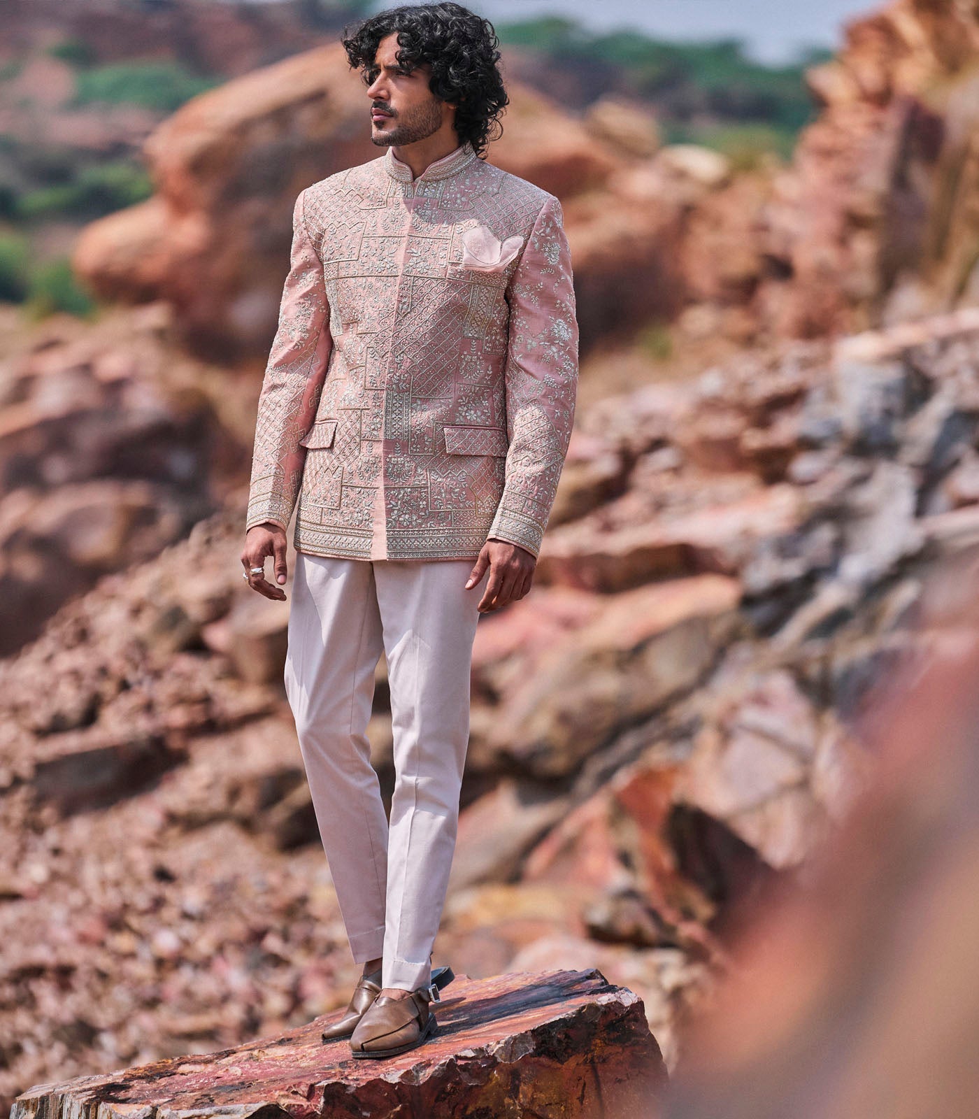 Dusty Rose Bandhgala Set