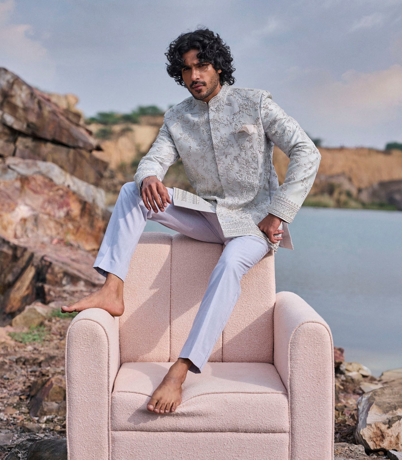 Light Blue Bandhgala Set