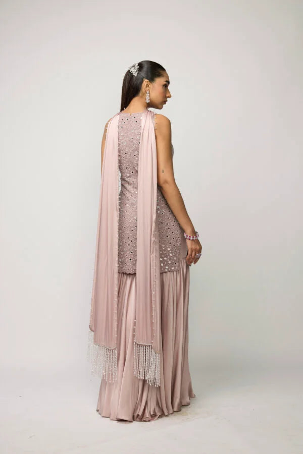Ash Pink Satin Sharara Set