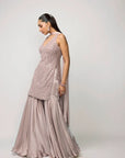 Ash Pink Satin Sharara Set