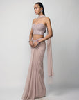 Ash Pink Draped Sequins Embroidered Skirt Set