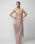 Ash Pink Draped Saree Set
