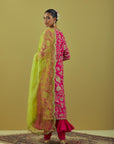 Fuschia Kurta Set With A Crinkled Kalidar Inner And Dupatta