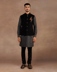 Black- Chevron Nehru Jacket Set