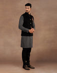 Black- Chevron Nehru Jacket Set