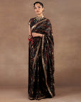 Black Ikat Print Saree Set