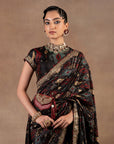 Black Ikat Print Saree Set