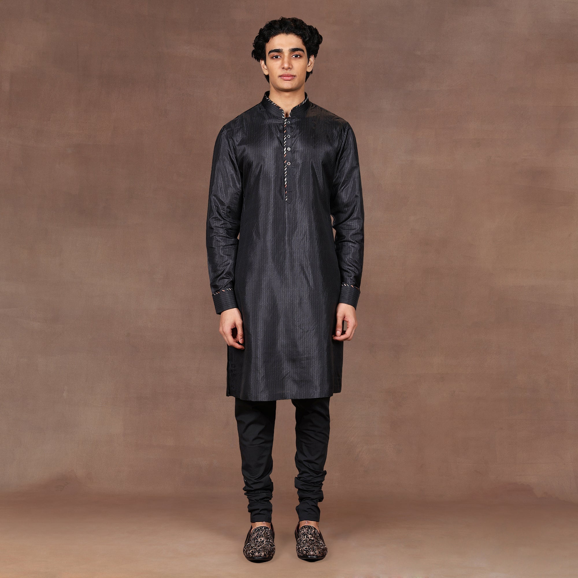 Black Micro Chevron Kurta Set | East