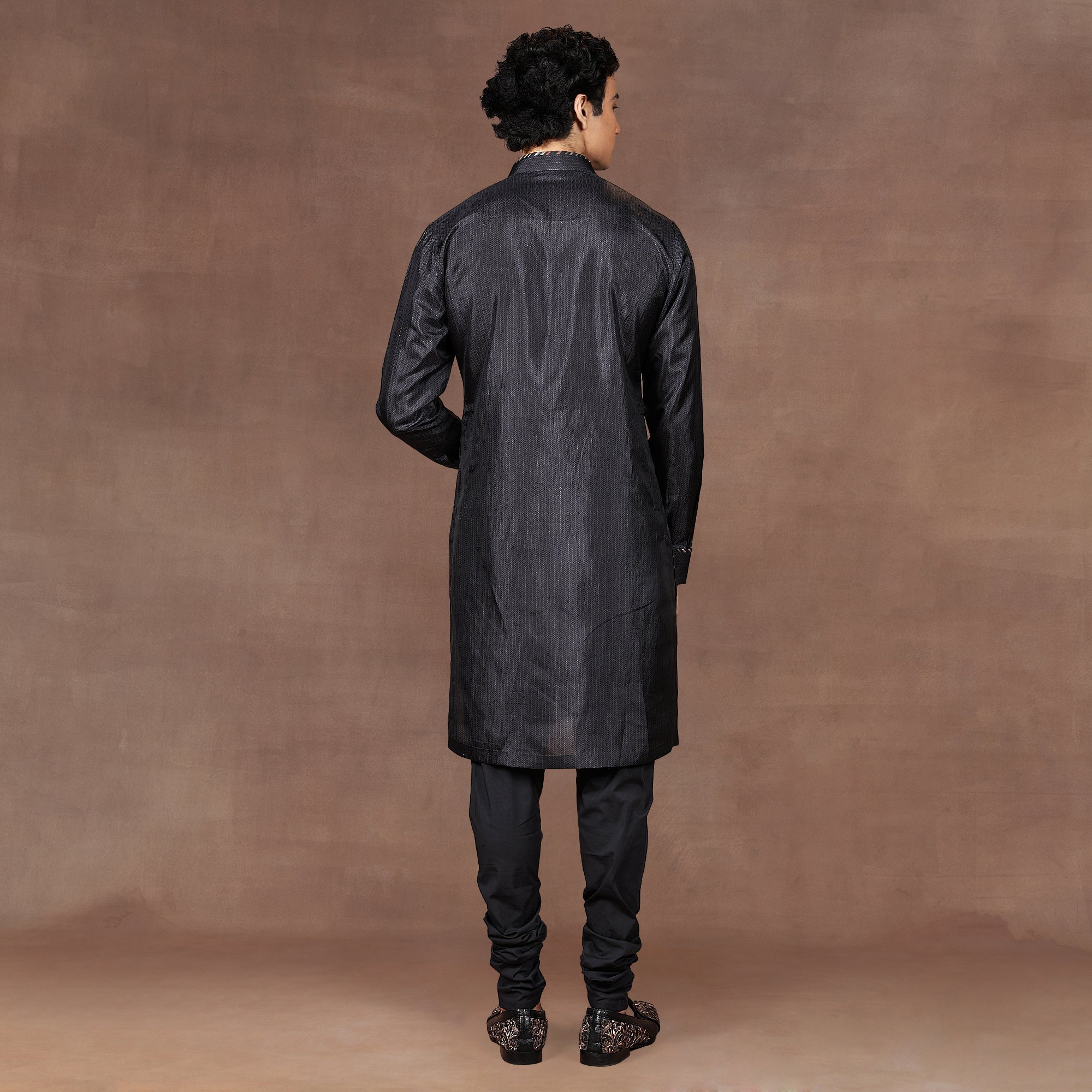Black Micro Chevron Kurta Set | East
