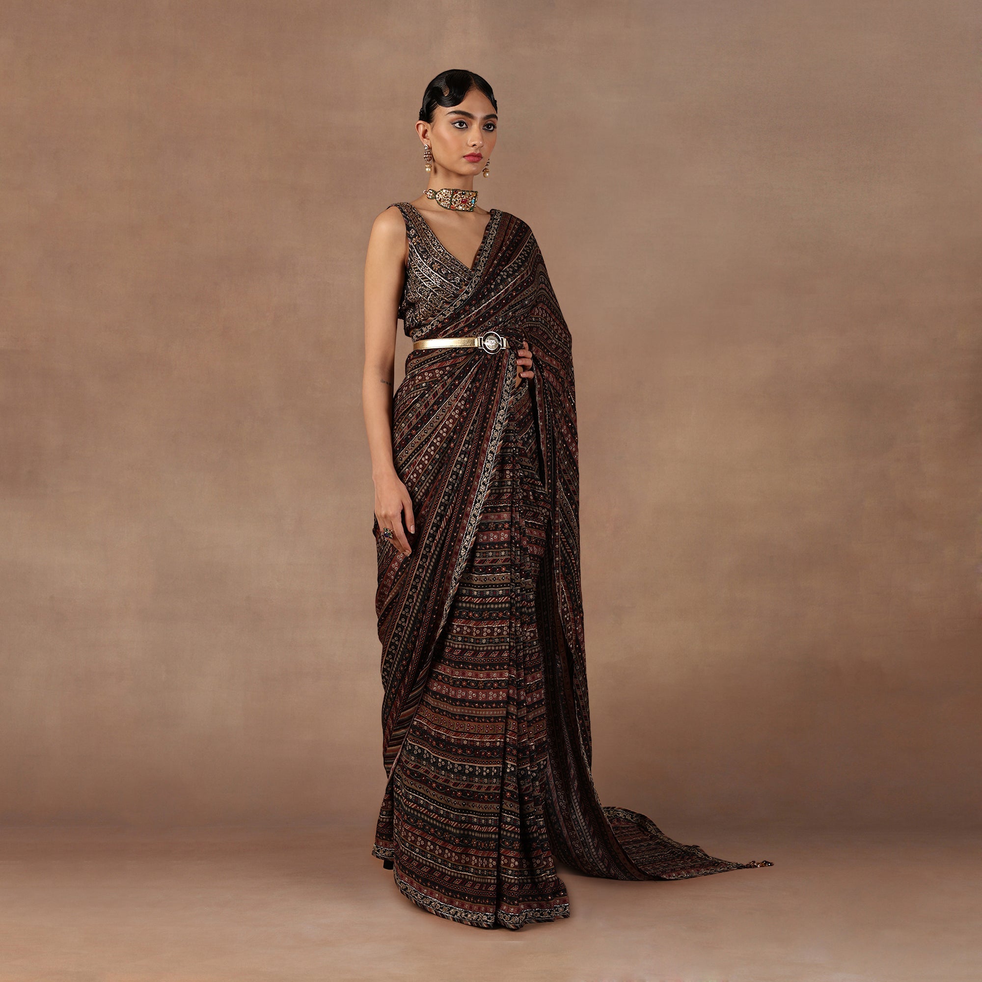 Black - Multihued Saree Set
