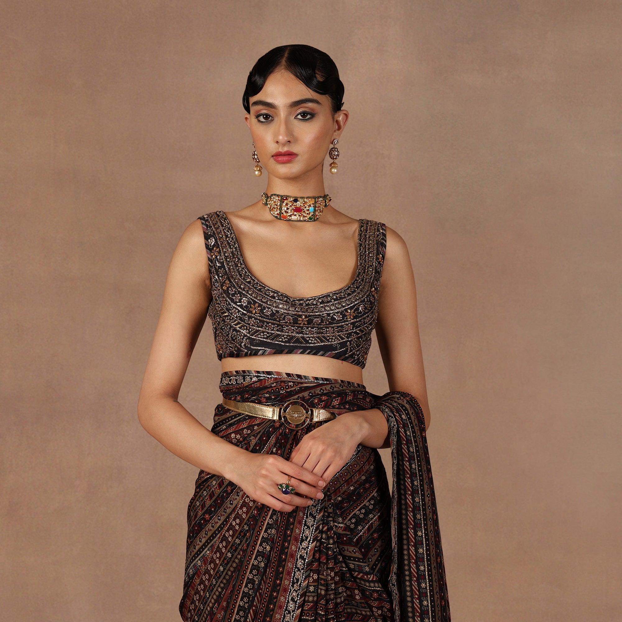Black - Multihued Saree Set