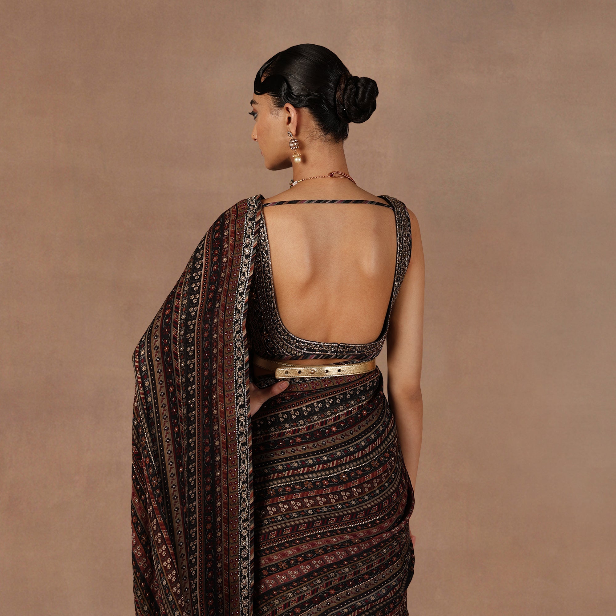 Black - Multihued Saree Set