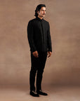 Black Tonal Embroidery Bandhgala Set