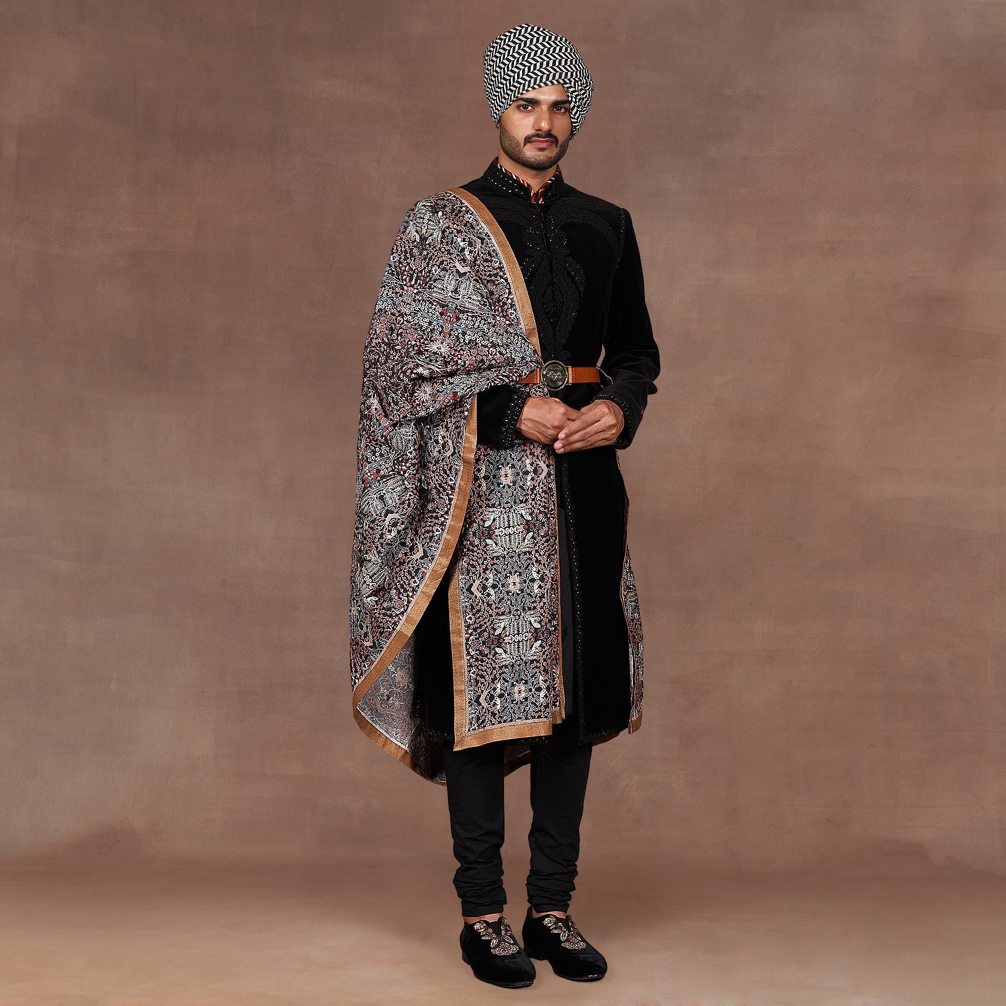Blue - Multi Hued Embroidered Stole | East
