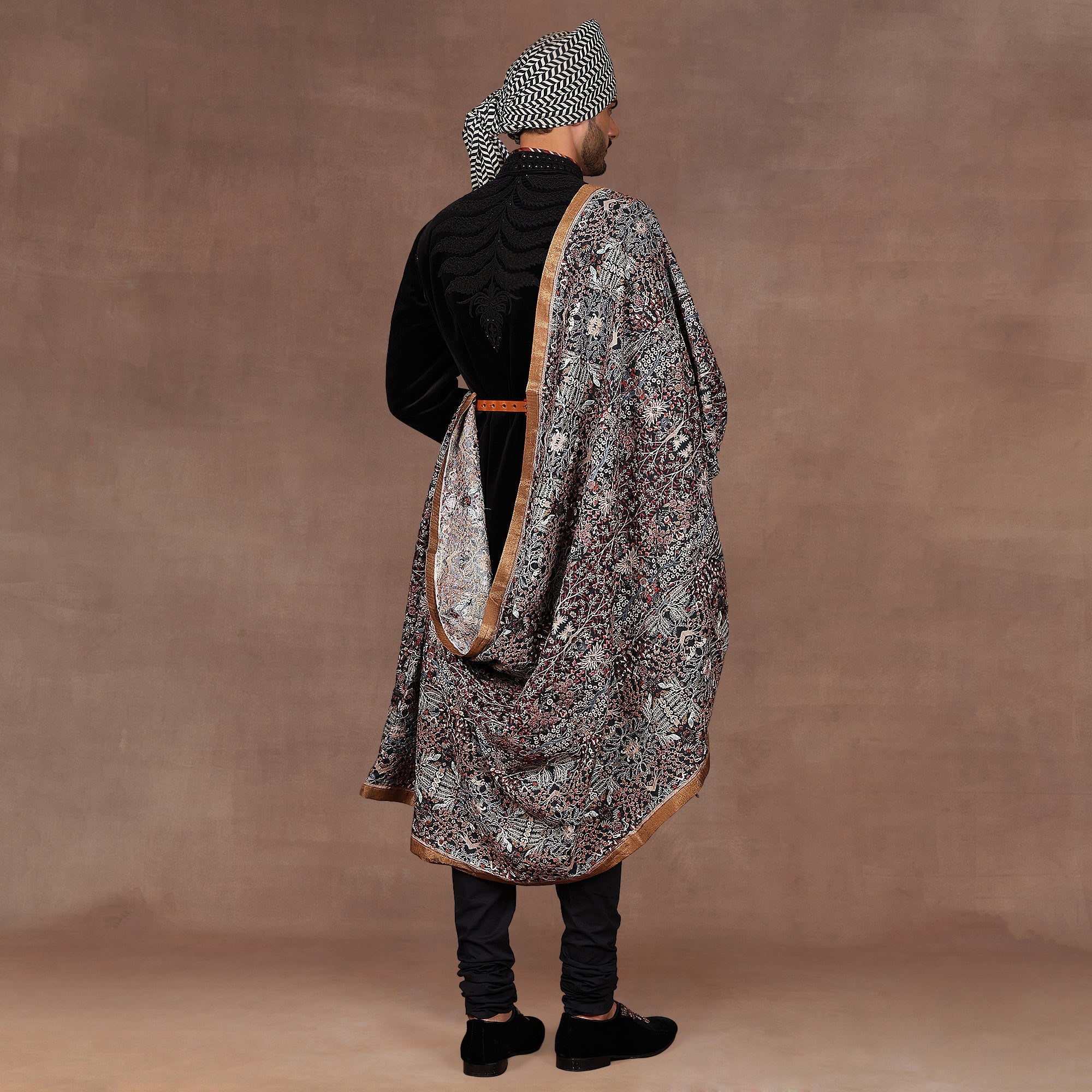 Blue - Multi Hued Embroidered Stole | East