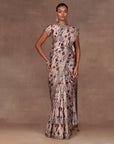 Blush Taupe Ikat Print Saree Set