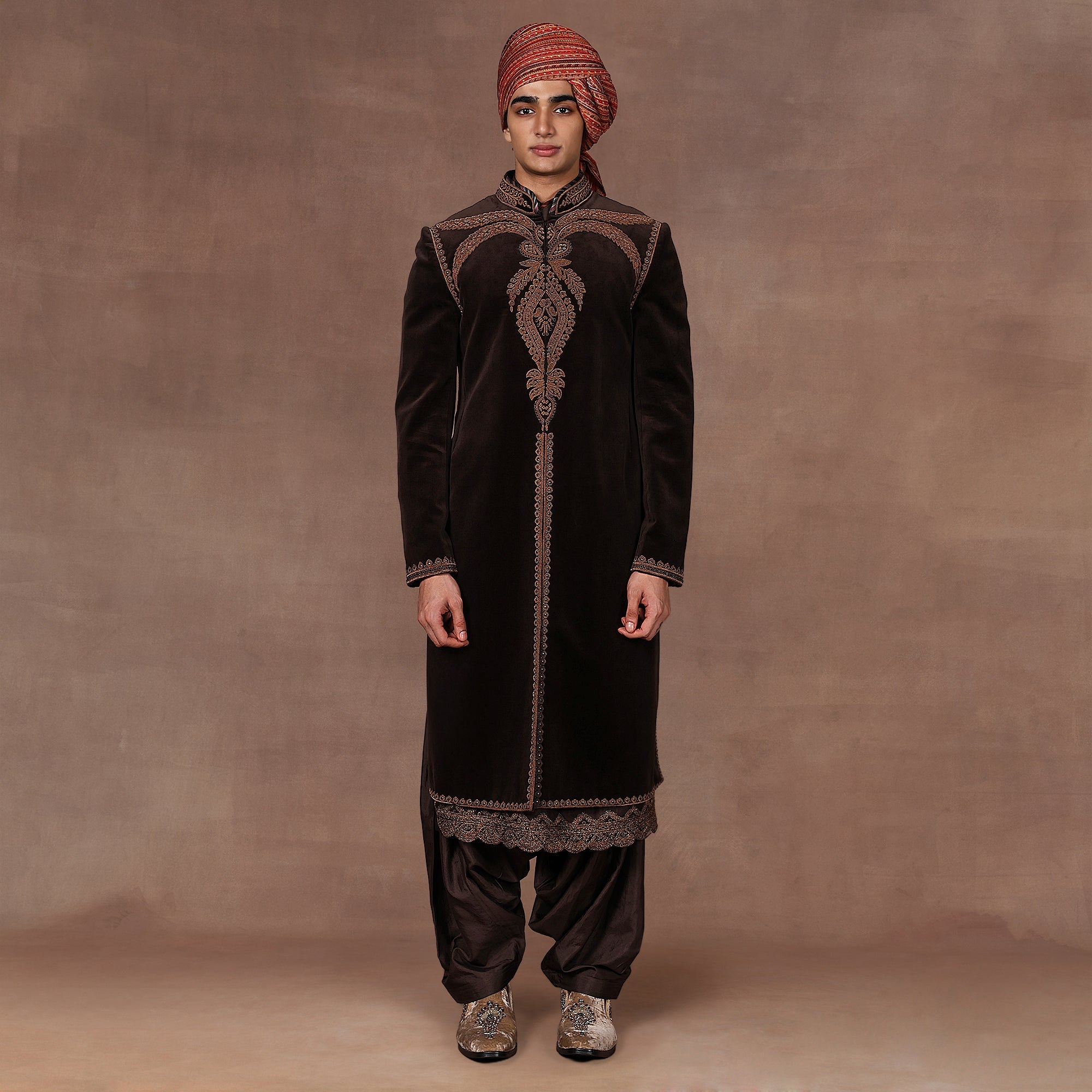 Brown Velvet Sherwani Set | East