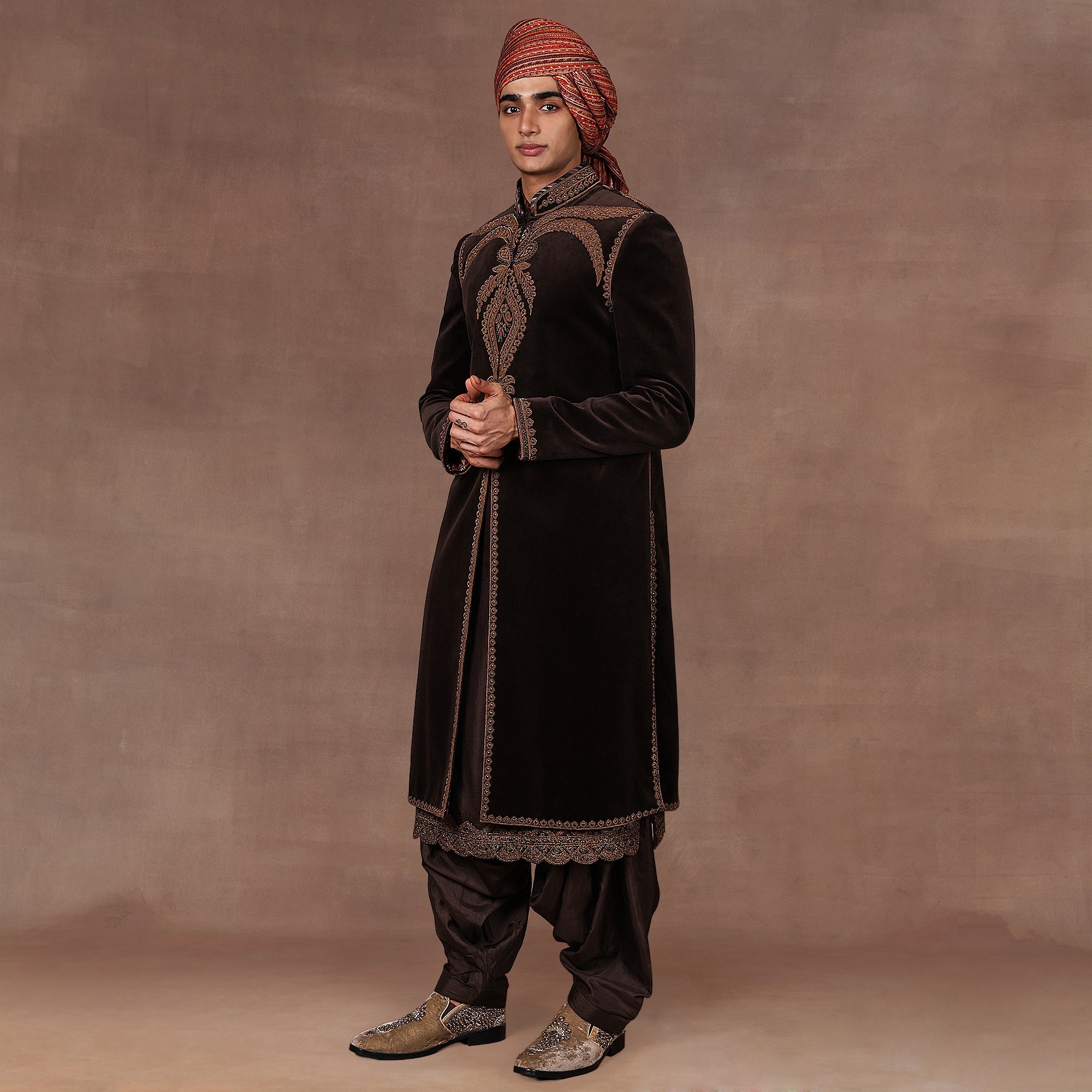 Brown Velvet Sherwani Set | East