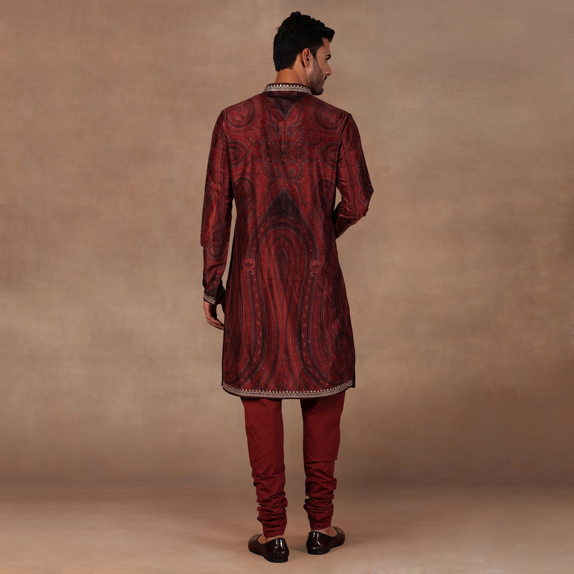 Burgundy Jamawar Kurta Set | East