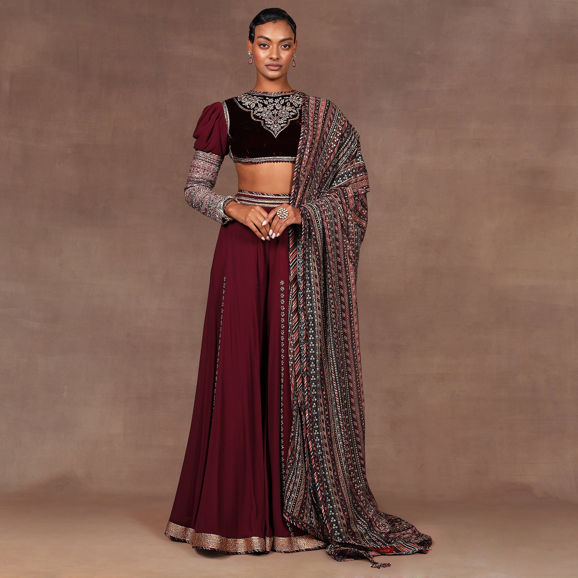 Burgundy Sharara Set