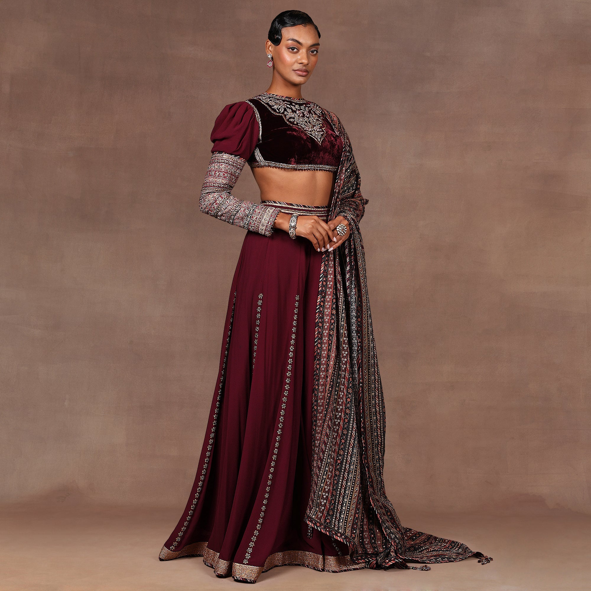 Burgundy Sharara Set