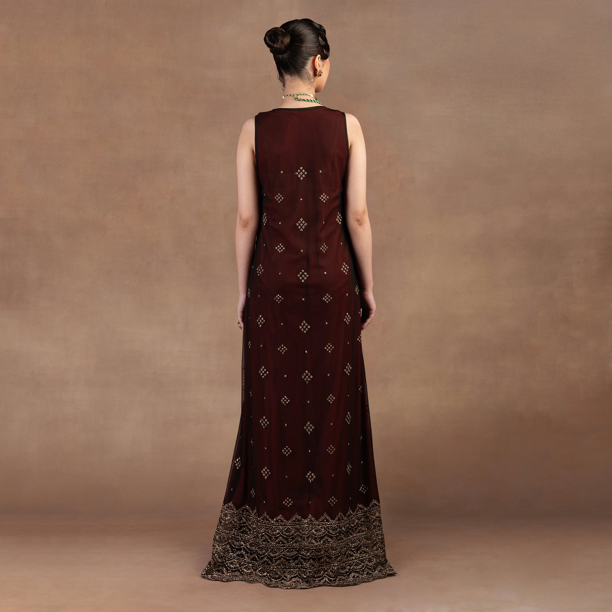 Sunny's Bridal - JJ Valaya - Burgundy Sheer Dress