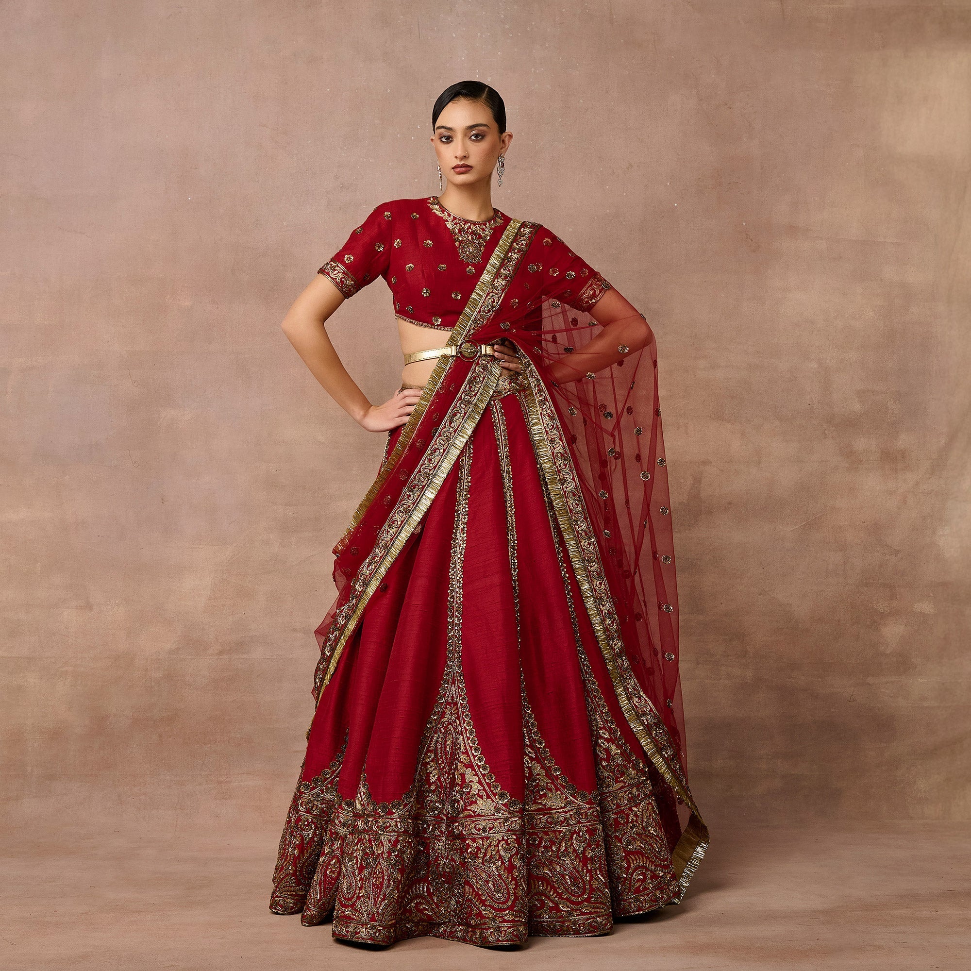 Carmine Red Lehenga Set