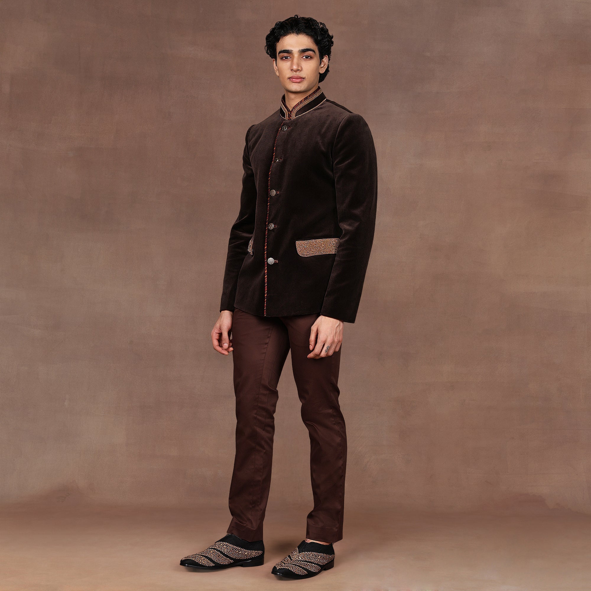 Chocolate Brown Bandhgala Set | East