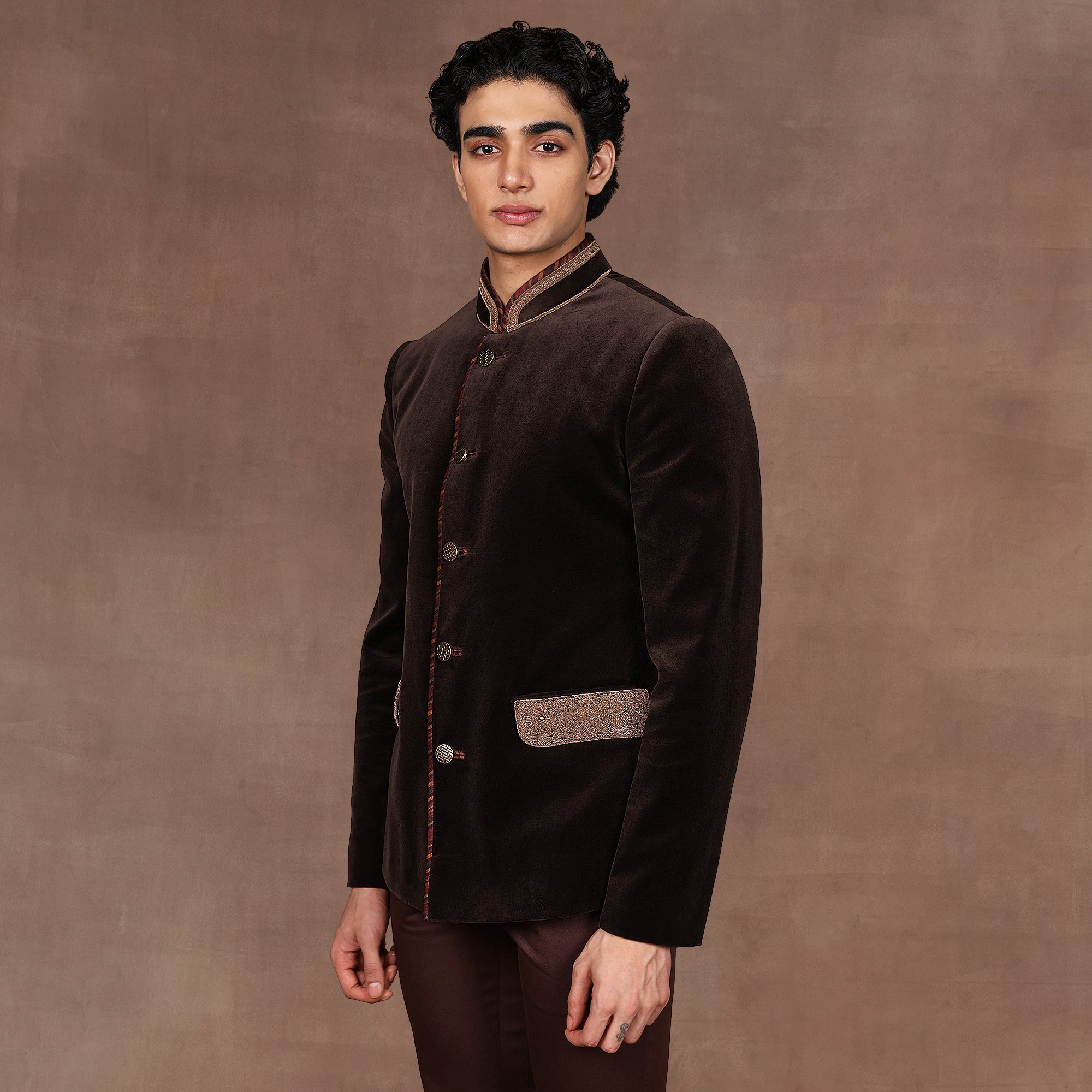 Chocolate Brown Bandhgala Set | East
