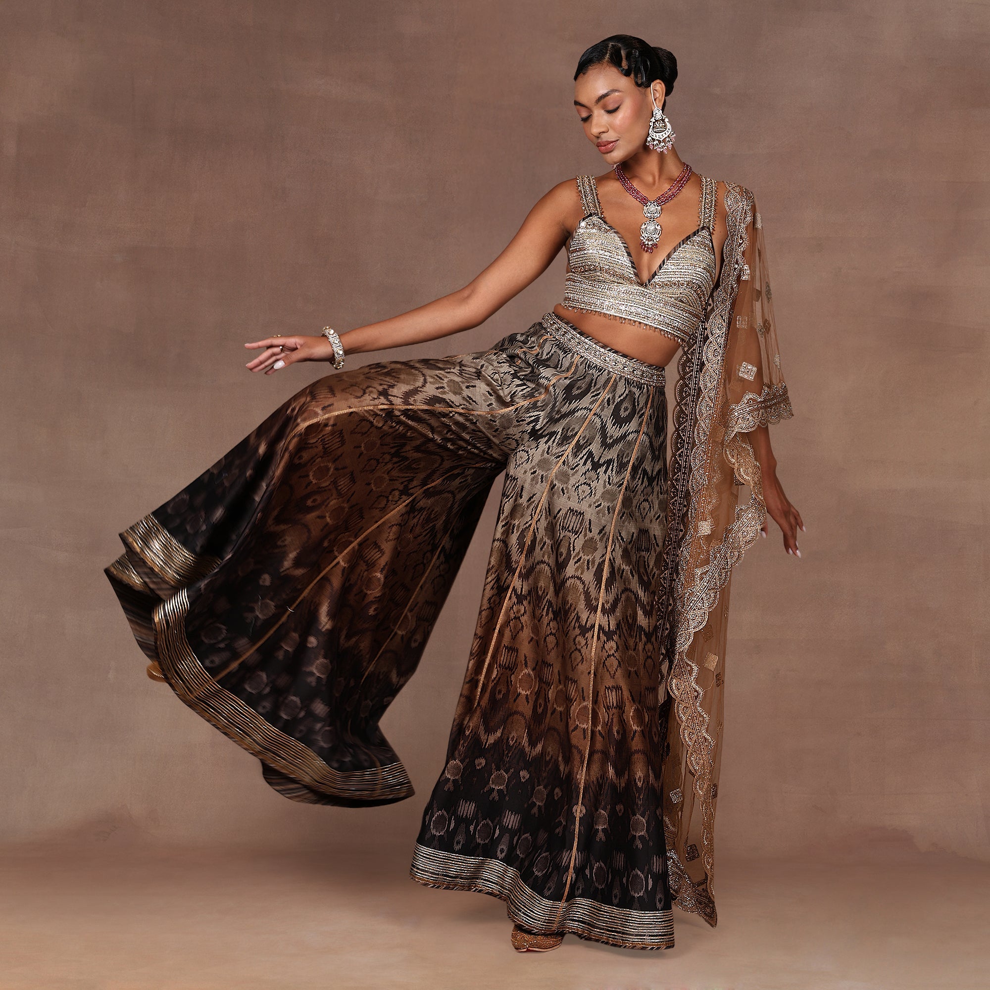Chocolate Brown Ombre Sharara Set