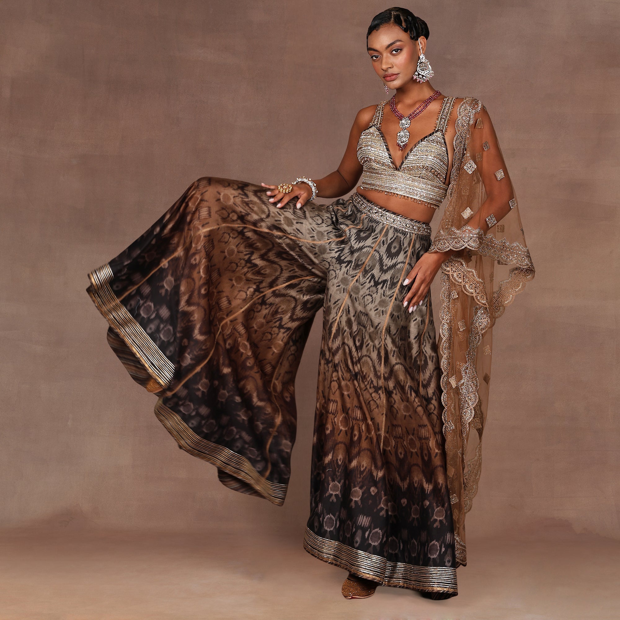 Chocolate Brown Ombre Sharara Set
