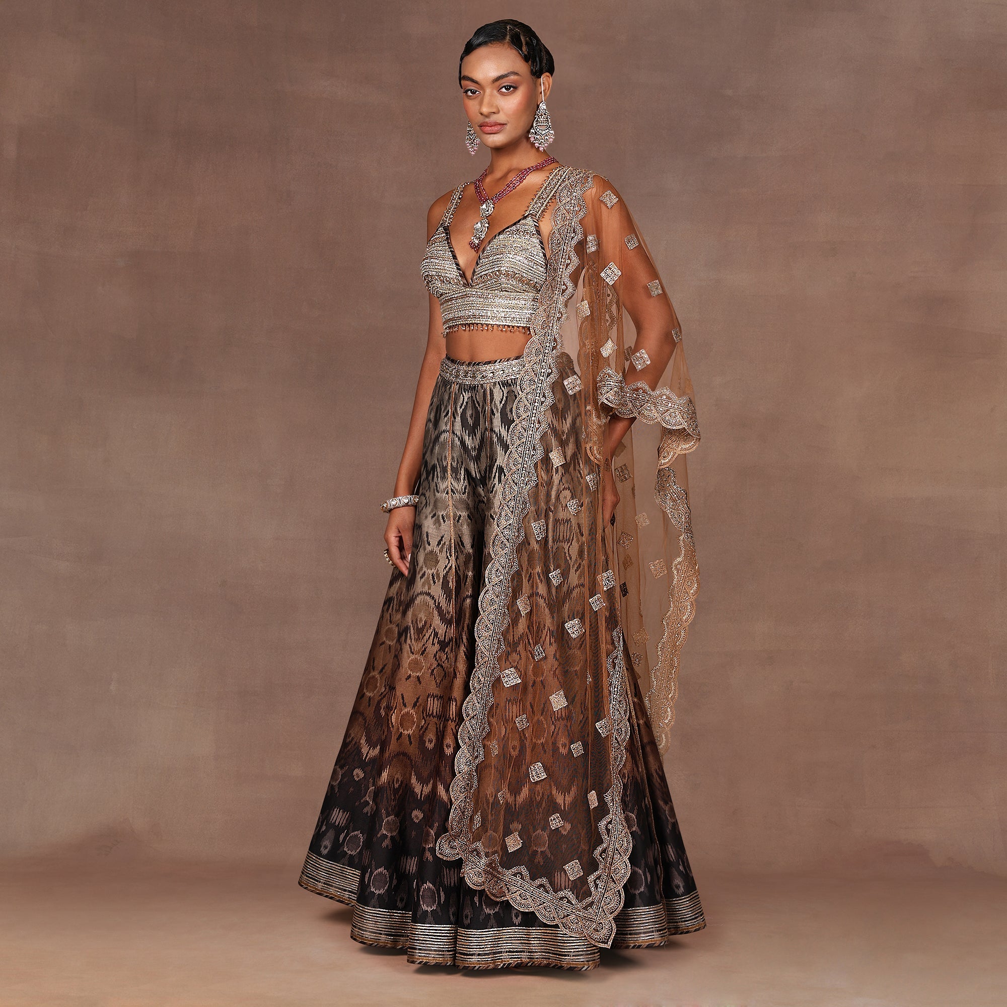 Chocolate Brown Ombre Sharara Set