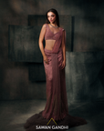 Dusty Rose Pink Sequins And Cutdana Drape Saree