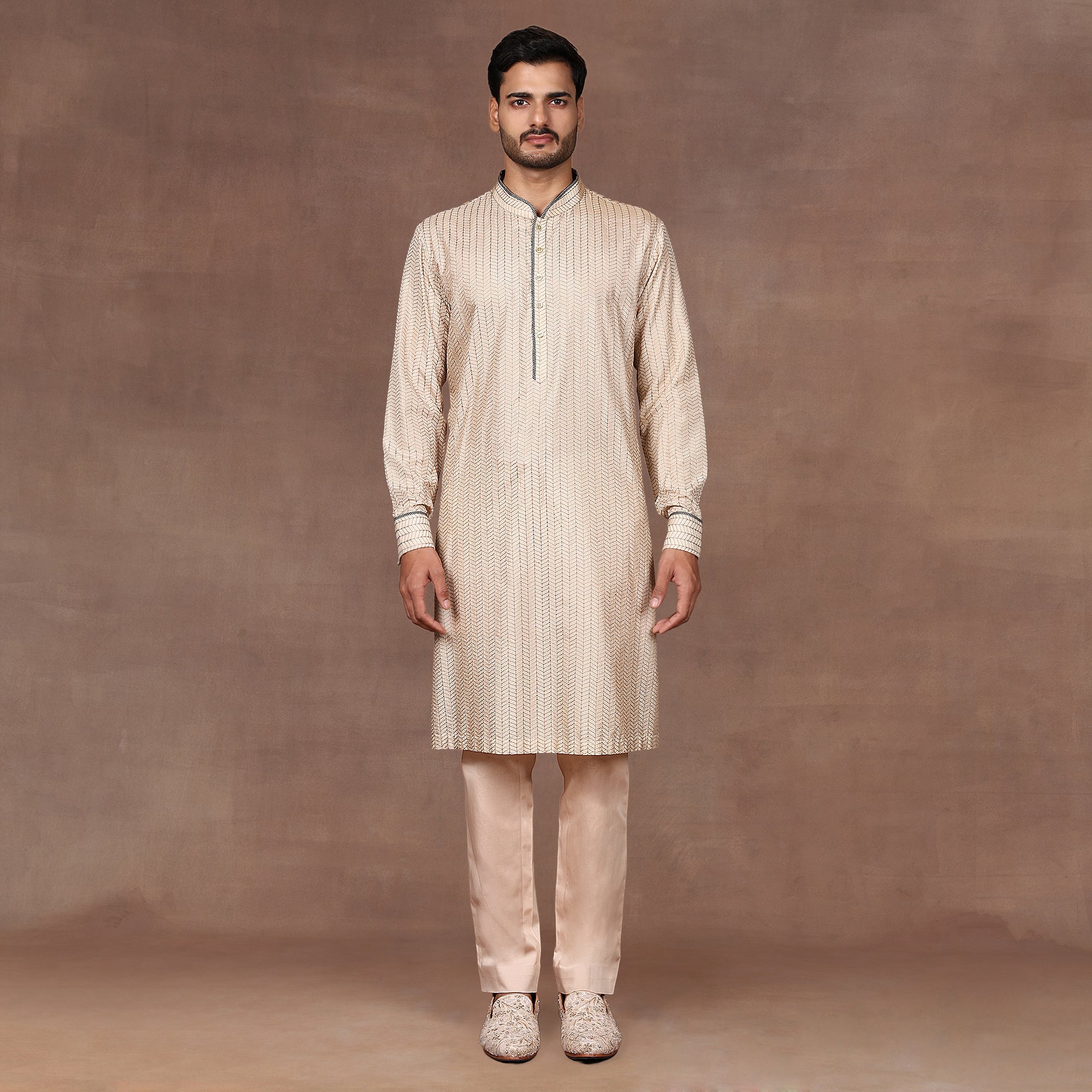 Creme Ivory Chevron Kurta Set | East