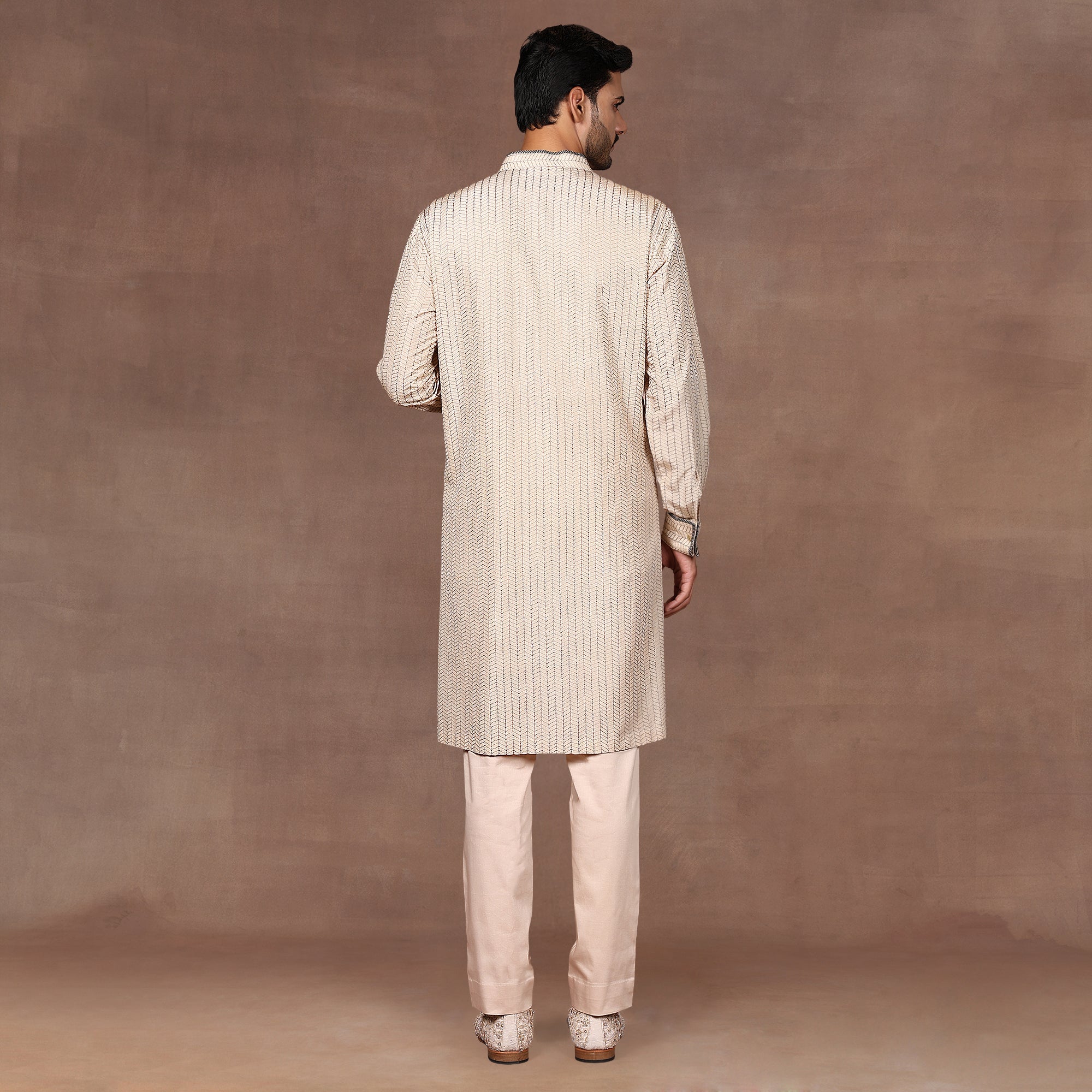 Creme Ivory Chevron Kurta Set | East