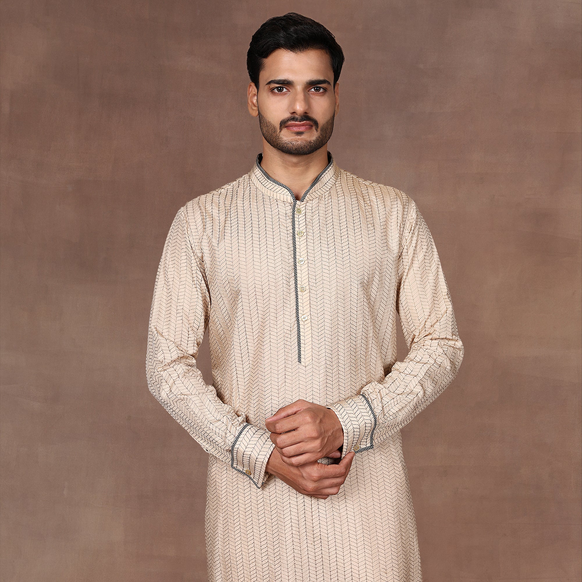 Creme Ivory Chevron Kurta Set | East