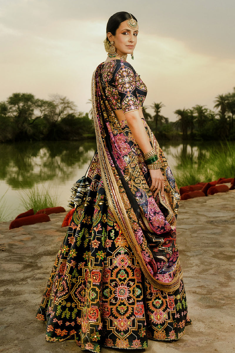 Navy Blue &amp; Pink Lehenga Set