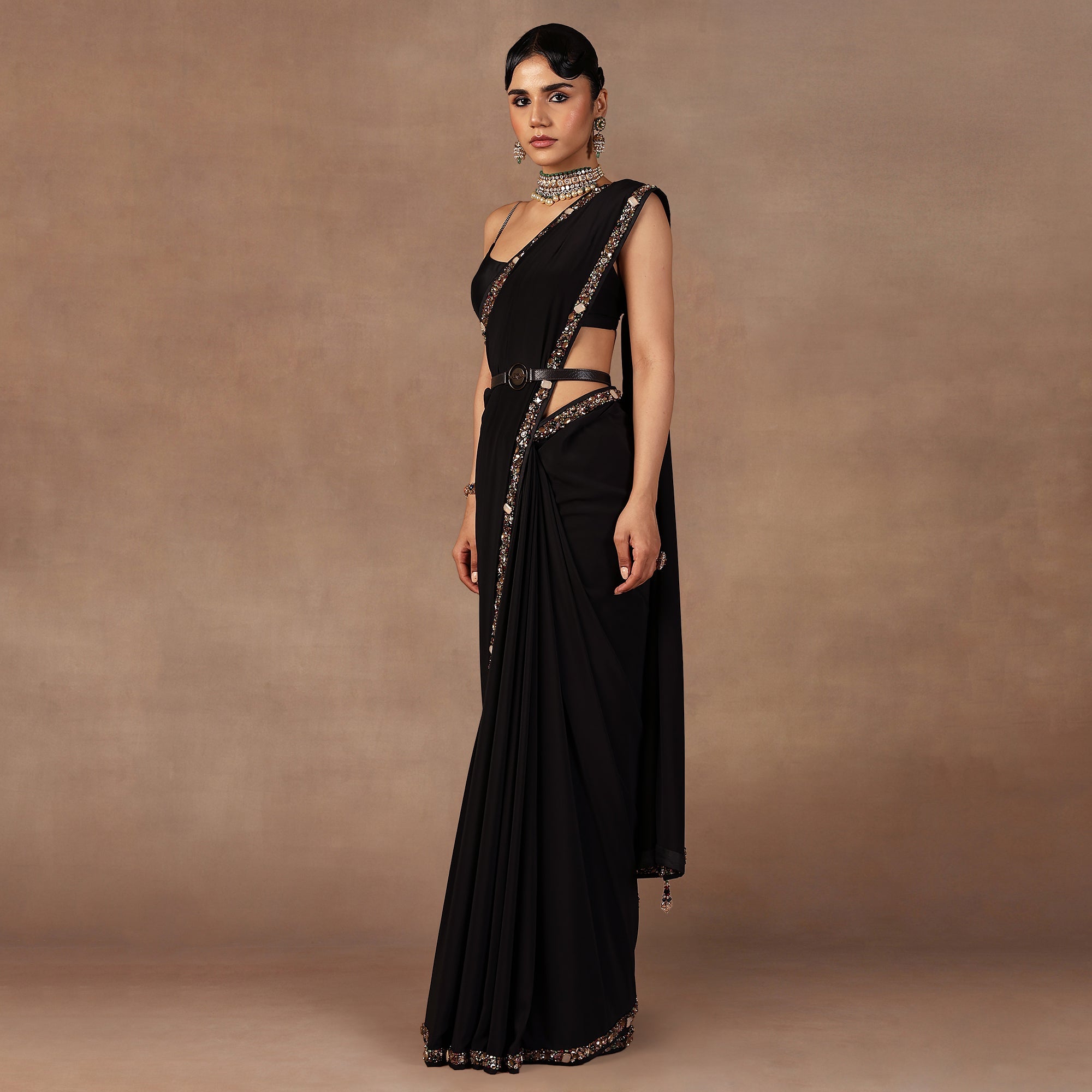 Jewelled Black Saree Set