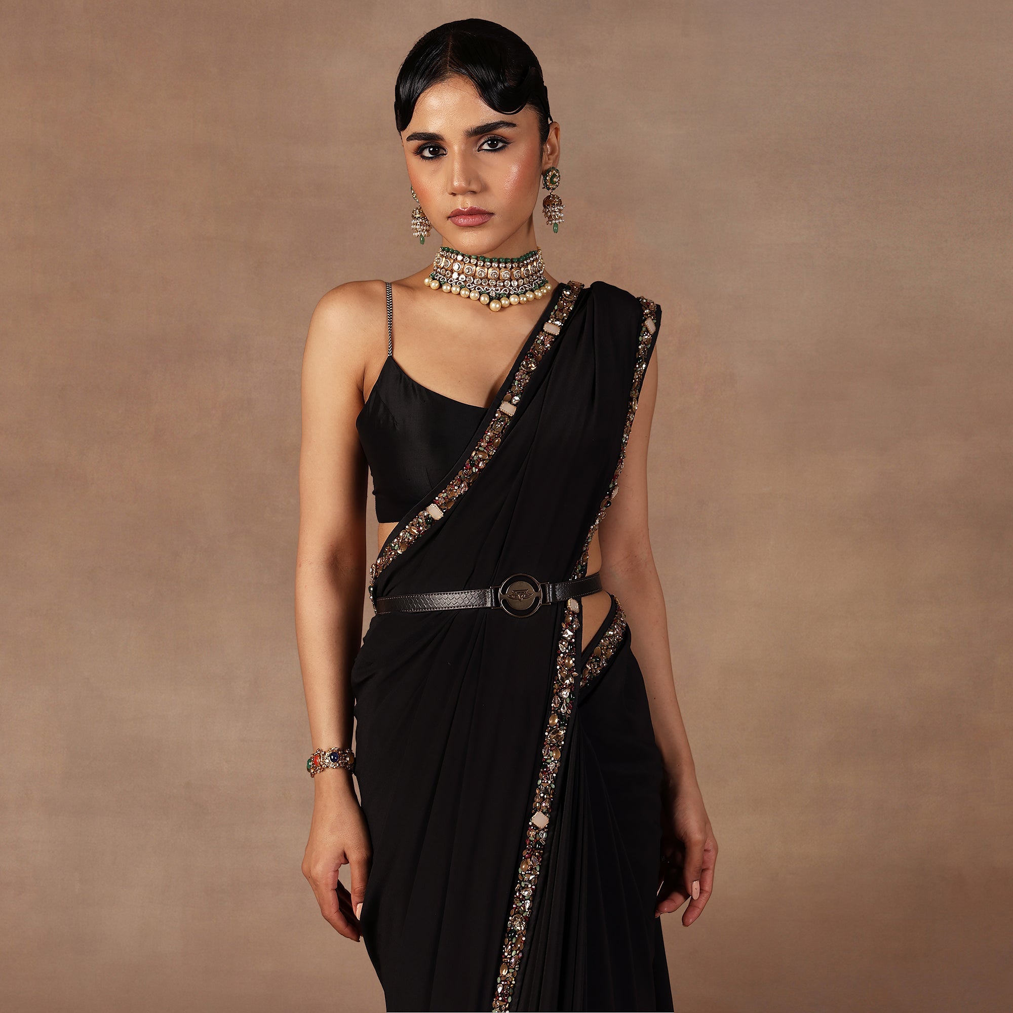Jewelled Black Saree Set