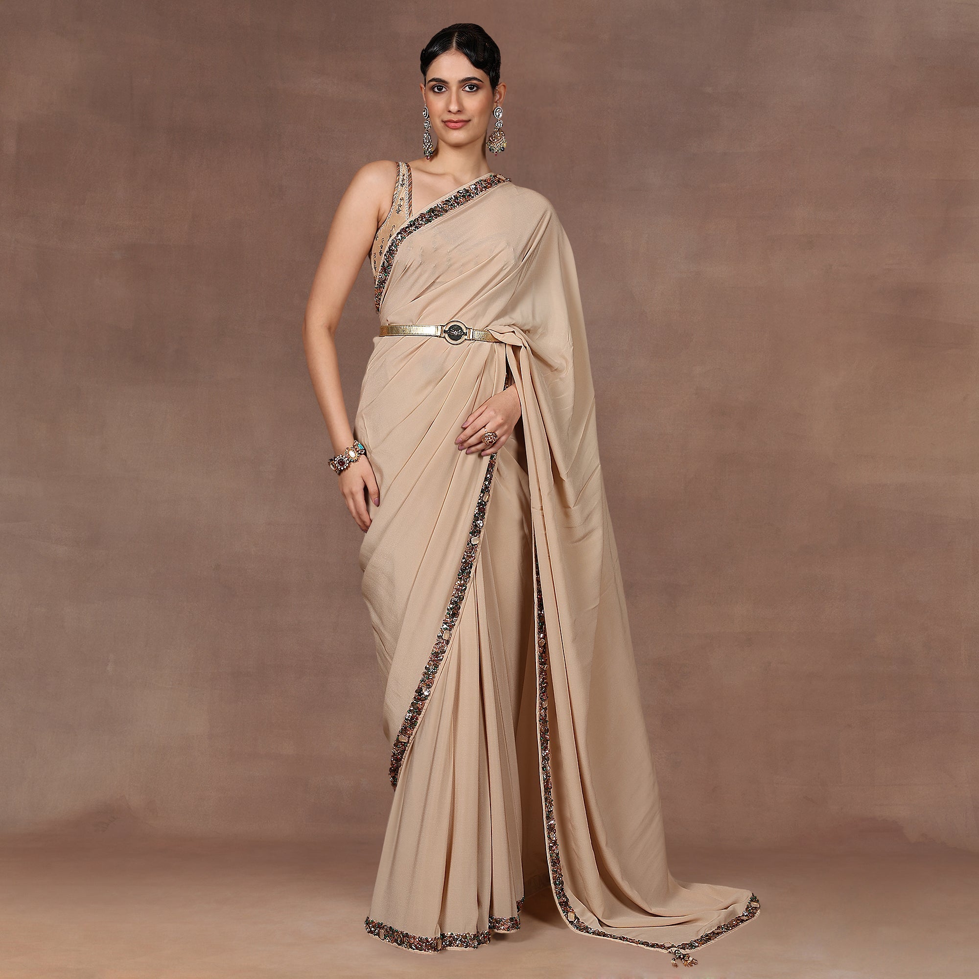 Jewelled Pink Saree Set