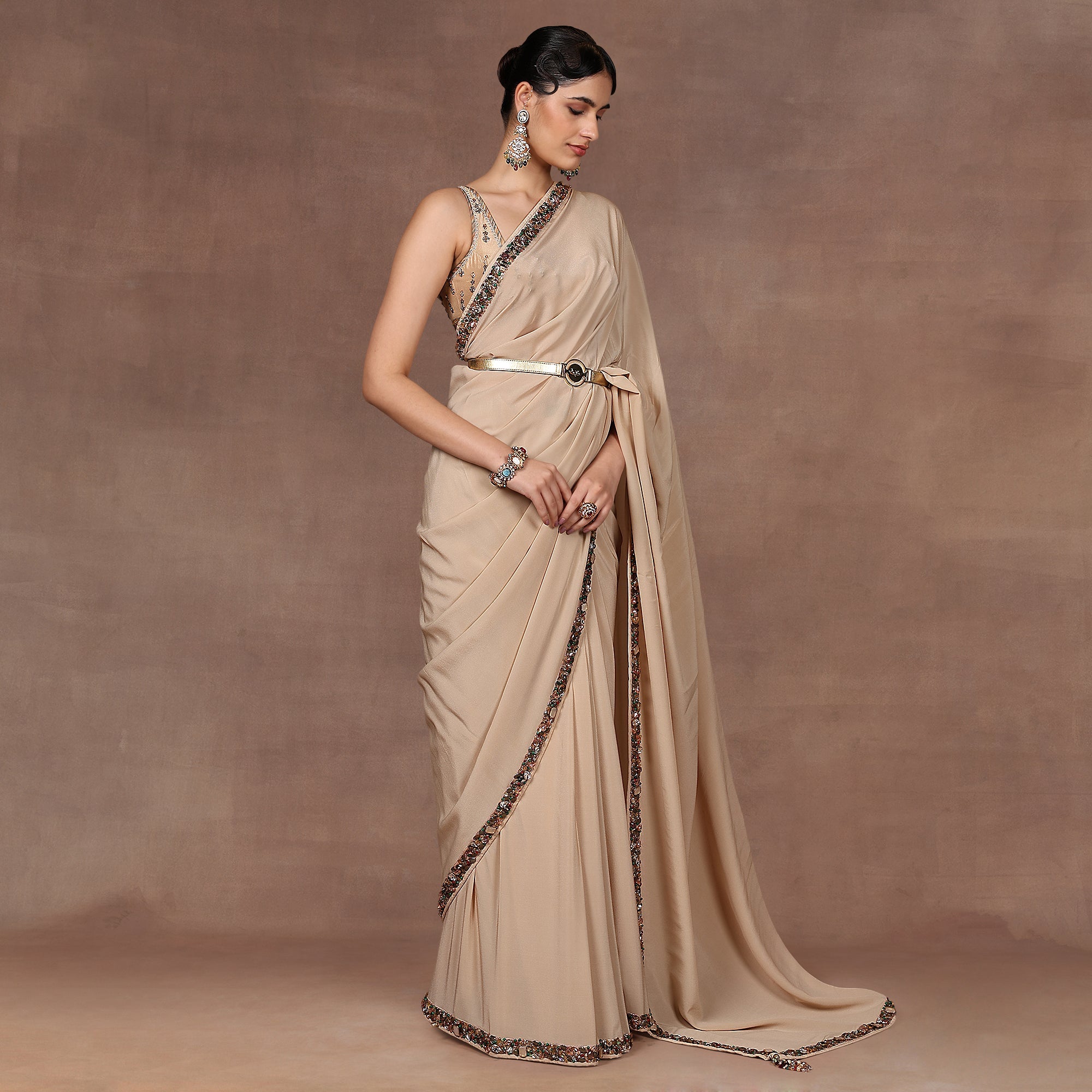 Jewelled Pink Saree Set