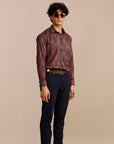 Midnight Blue - Burgundy Shirt