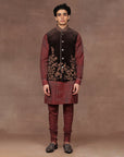 Mocha Brown - Red Nehru Jacket Set | East